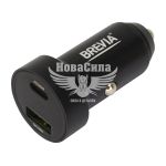 Зарядне для портативних пристроїв 12-24V (Brevia) 1USB-A, 1USB-C, 48W, алюмін. з дисплеєм