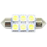 Лампочка 2-ох цокольна LED T11_C5W SMD біла 6-діодів 12V-5Вт SV8.5-8 36мм. (Solar)(упак.-10шт.)