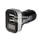 Зарядне для портативних пристроїв 12-24V (ДК) 2USB-A 2100mA, LED Дисплей, Чорне