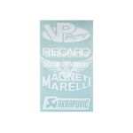 Наклейка з написом в ряд (VP Racing, Recaro, Bridgestone, Magneti Marelli) (біла) 28х14