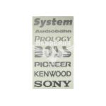 Наклейка з написом в ряд (System, Audiobahn, PROLOGY, BOSS, PIONER, KENWOOD, SONY) (срібн.) 28х14
