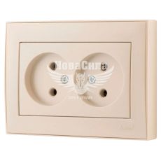 LEZARD RAIN Розетка подвійна б/з ПБТ, перлинно-білий перламутр з боковою вставкою