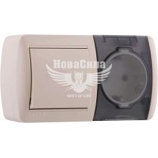 LEZARD NATA Вимикач одинарний і розетка з/з з кришкою (горизонталь), крем