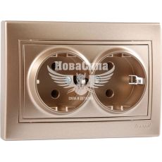 LEZARD MIRA Розетка двойная з/з, светло-коричневый перламутр