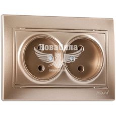 LEZARD MIRA Розетка подвійна б/з, світло-коричневий перламутр