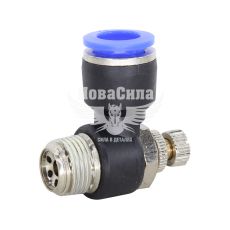 З'єднувач (кран) трубки ПВХ з зовн. різьбою Г-подібний пластик 3/8х12мм. (Airkraft) з регулюванням подачі повітря