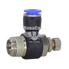 Соединитель (кран) трубки ПВХ с наружной резьбой Г-образний пластик 3/8х8мм. (Airkraft) с регулировкой подачи воздуха