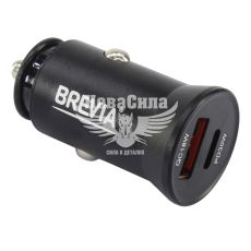 Зарядное для портативных устройств 12-24V (Brevia) 1USB-A, 1USB-C, 30W, алюмин.