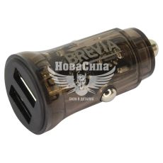Зарядное для портативных устройств 12-24V (Brevia) 2USB-A, 15W, прозрачное черное
