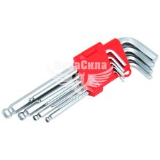 Набір шестигранних ключів Г-подібних з кулястим наконечником (Carlife) 9 од. Cr-V