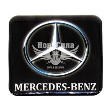 Наклейка з написом Mercedes Benz (чорне тло) (силікон) 7х7