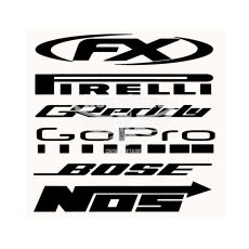 Наклейка з написом в ряд (FX, Firelli, GoPro, Bose) (чорна) 28х14