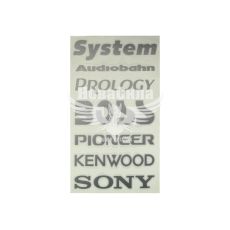 Наклейка з написом в ряд (System, Audiobahn, PROLOGY, BOSS, PIONER, KENWOOD, SONY) (срібн.) 28х14
