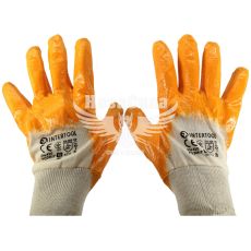 Перчатки рабочие (Intertool) 10" (хлопковый трикотаж, 3/4 покрытая нитриловым покрытием желтого цвета)
