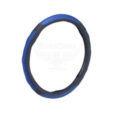 Чохол руля XL чорний з синіми вставками 41-43см. (CarLife) (перфорований)