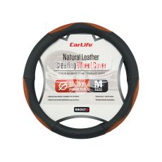 Чохол руля M шкіра чорний з коричневими вставками 37-39см. (CarLife)