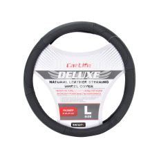 Чохол руля L шкіра чорний 39-41см. (CarLife)