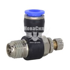 З'єднувач (кран) трубки ПВХ з зовн. різьбою Г-подібний пластик 1/4х8мм. (Airkraft) з регулюванням подачі повітря