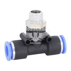 Соединитель трубки ПВХ с наружной резьбой Т-образный пластик 1/4х10х10мм. (Airkraft)