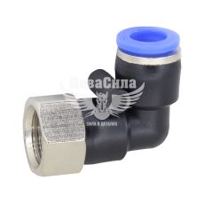 Соединитель трубки ПВХ с внутренней резьбой Г-образний пластик 1/4х8мм. (Airkraft)