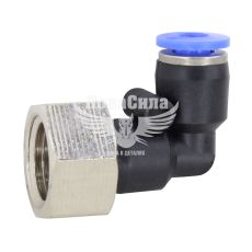 Соединитель трубки ПВХ с внутренней резьбой Г-образний пластик 1/4х4мм. (Airkraft)