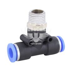 Соединитель трубки ПВХ с наружной резьбой Т-образный пластик 1/4х8х8мм. (Airkraft)