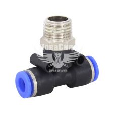 Соединитель трубки ПВХ с наружной резьбой Т-образный пластик 1/4х6х6мм. (Airkraft)