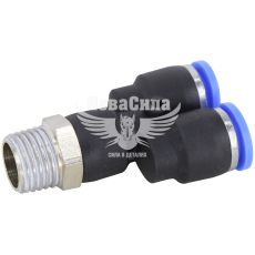 Соединитель трубки ПВХ с наружной резьбой Y-образный пластик 1/4х8х8мм. (Airkraft)