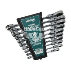 Набір ключів ріжково-накидних з тріщоткою і шарніром (Molder Tools) 10шт. (8-19мм.)