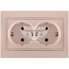 LEZARD RAIN Розетка подвійна з/з ПБТ, перлинно-білий перламутр з боковою вставкою