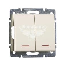 LEZARD RAIN Вимикач подвійний з підсвіткою, крем, без рамки
