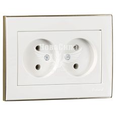 LEZARD RAIN Розетка двойная б/з, белый с боковой вставкой золото