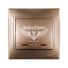 LEZARD MIRA Выключатель двойной с подсветкой, светло-коричневый перламутр