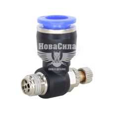 З'єднувач (кран) трубки ПВХ з зовн. різьбою Г-подібний пластик 1/8х10мм. (Airkraft) з регулюванням подачі повітря