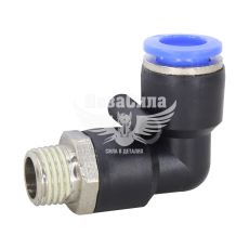 Соединитель трубки ПВХ с наружной резьбой Г-образний пластик 1/4х10мм. (Airkraft)