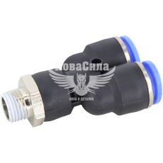 Соединитель трубки ПВХ с наружной резьбой Y-образный пластик 1/4х12х12мм. (Airkraft)