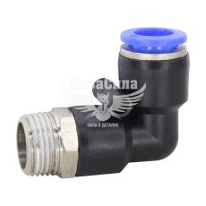 Соединитель трубки ПВХ с наружной резьбой Г-образний пластик 3/8х10мм. (Airkraft)