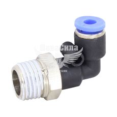 Соединитель трубки ПВХ с наружной резьбой Г-образний пластик 1/4х4мм. (Airkraft)