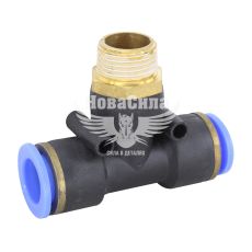 З'єднувач трубки ПВХ з зовн. різьбою Т-подібний пластик 3/8х12х12мм. (Airkraft)