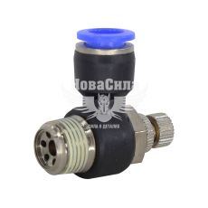 З'єднувач (кран) трубки ПВХ з зовн. різьбою Г-подібний пластик 3/8х10мм. (Airkraft) з регулюванням подачі повітря