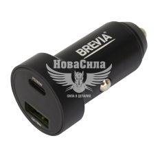 Зарядне для портативних пристроїв 12-24V (Brevia) 1USB-A, 1USB-C, 48W, алюмін. з дисплеєм