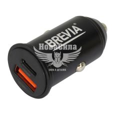 Зарядне для портативних пристроїв 12-24V (Brevia) 1USB-A, 1USB-C, 48W, алюмін.