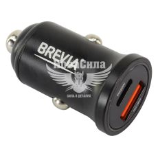 Зарядне для портативних пристроїв 12-24V (Brevia) 1USB-A, 1USB-C, 38W, Дисплей