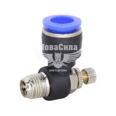 З'єднувач (кран) трубки ПВХ з зовн. різьбою Г-подібний пластик 1/4х12мм. (Airkraft) з регулюванням подачі повітря