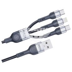 Кабель для зарядки моб. телеф. USB-A to Type-C + Lightning + MicroUSB (Brevia) 1.2м. чорний, Box
