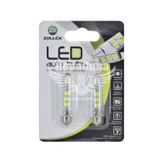 Лампочка 2-ох цокольна LED T11_C5W SMD біла 6-діодів 12V-5Вт SV8.5-8 44мм. (Zollex) (к-т.-2шт.)