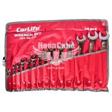 Набір ключів ріжково-накидних (CarLife) 14шт. в чохлі (8-32мм.)