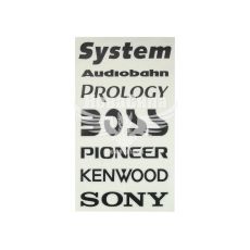 Наклейка з написом в ряд (System, Audiobahn, PROLOGY, BOSS, PIONER, KENWOOD, SONY) (чорн.) 28х14