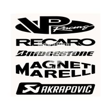 Наклейка з написом в ряд (VP Racing, Recaro, Bridgestone, Magneti Marelli) (чорна) 28х14