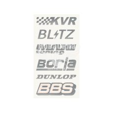 Наклейка з написом в ряд (KVR, BL-TZ, MAXI, BORLA, DUNLOP, BBS) (срібн.) 28х14